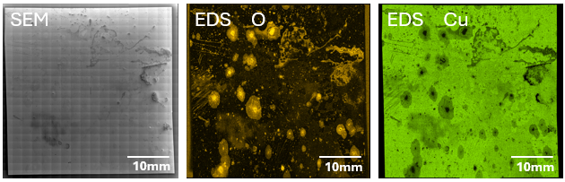 画像 左から、SEM、EDS O、EDS Cu
